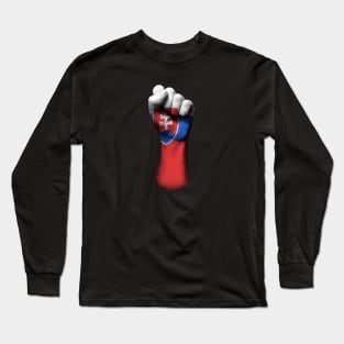 Flag of Slovakia on a Raised Clenched Fist Long Sleeve T-Shirt